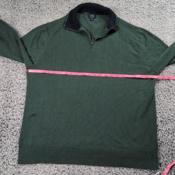 J Crew Sweater Men Extra Large Green Quarter Zip Normcore Preppy Casual Cotton - Picture 3 of 6